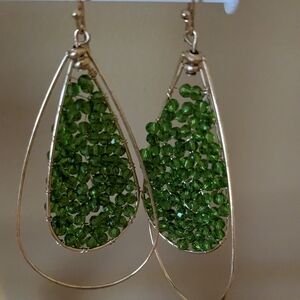 Green Crystal Dangle Teardrop Earrings